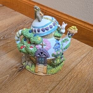 Whimsical Teapot Colorful Details Bunny Garden Decor House Cute Rabbit Faith